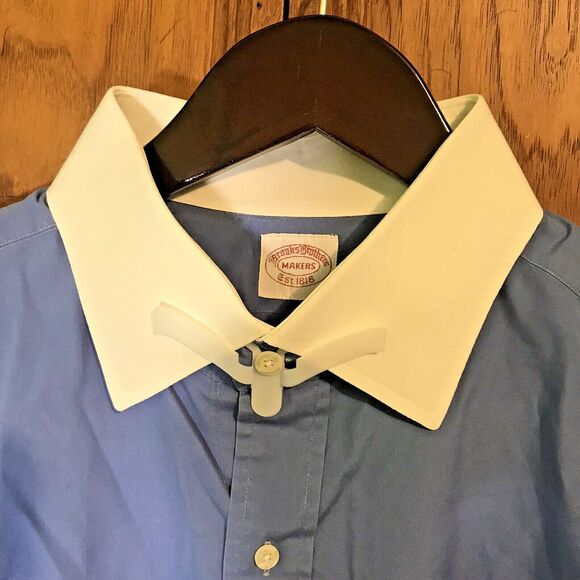 Brooks Brothers Shirt Men's L/XL Blue Button Up White Collar French Cuff Shirt - Picture 3 of 10